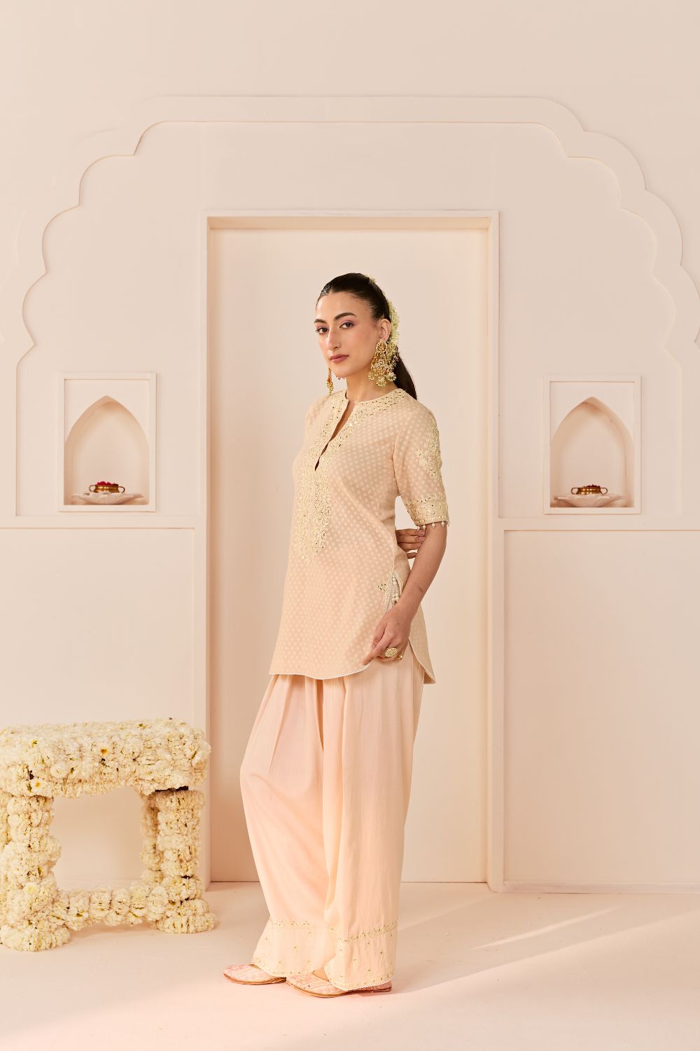 ANAISHA - CARNATION PINK SHORT KURTA WITH FARSHI SALWAR AND DUPATTA