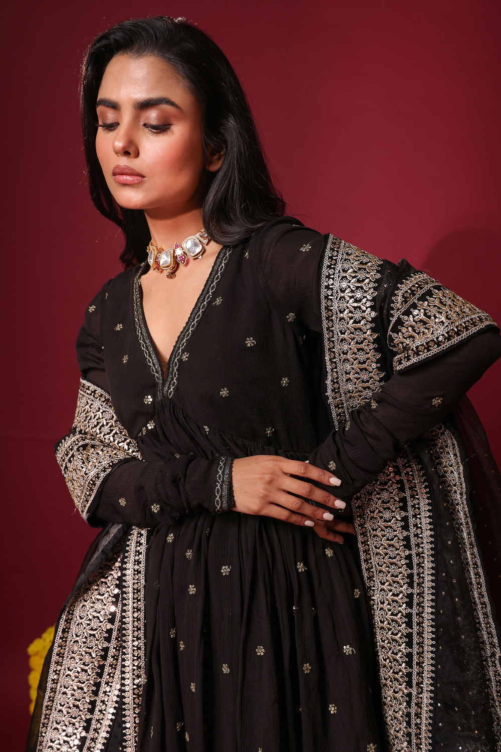 Black Peplum and Gharara Set