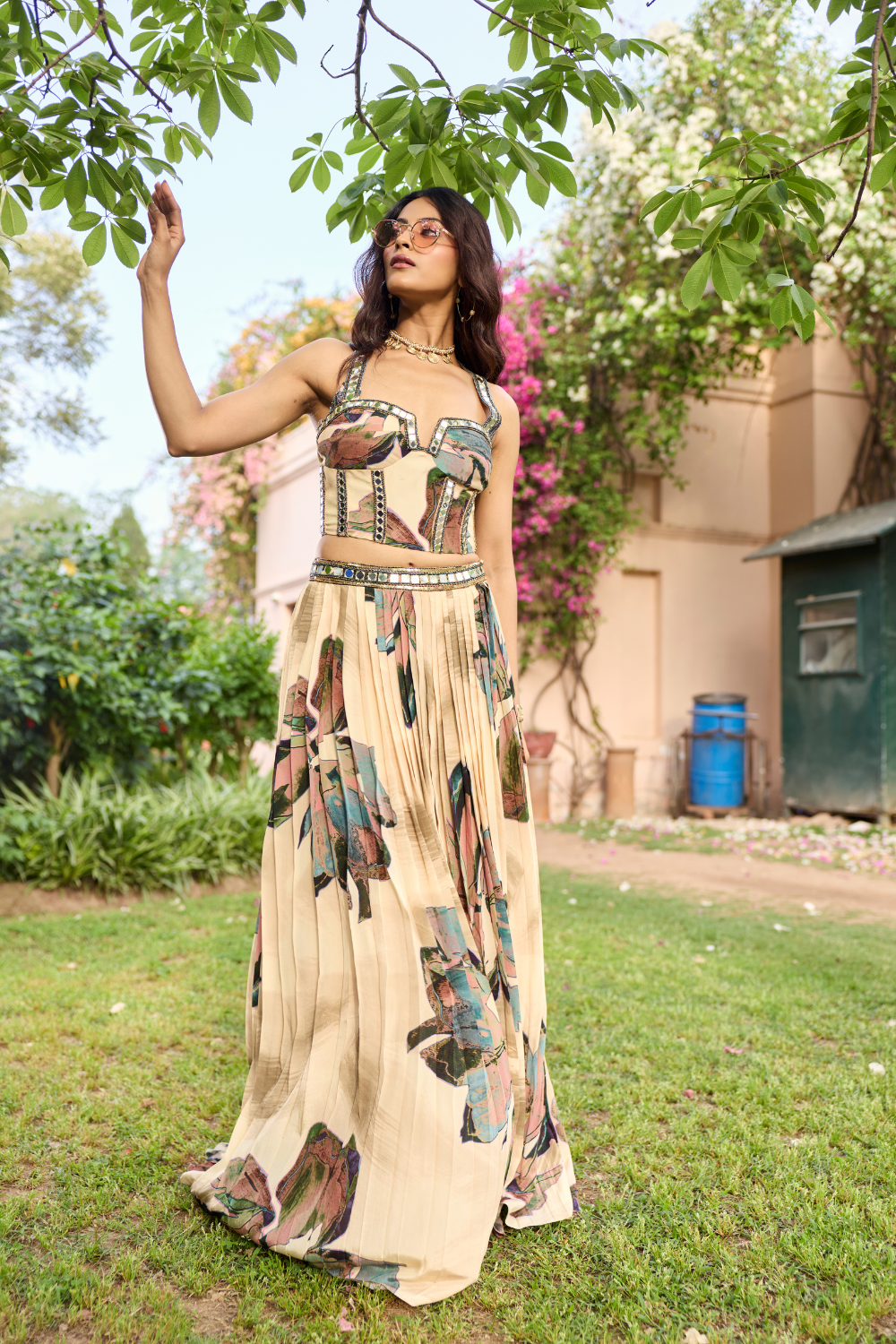 BEIGE FLORAL LEHENGA SET
