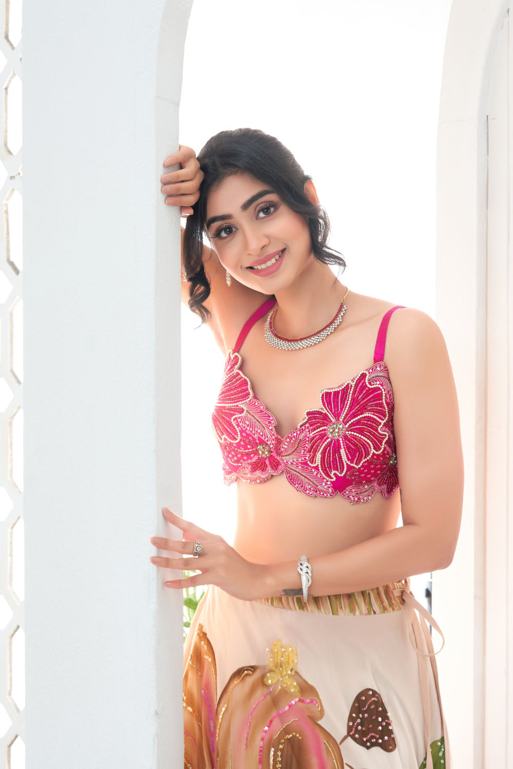Baby Pink hand painted lehenga and embroidered bralette set
