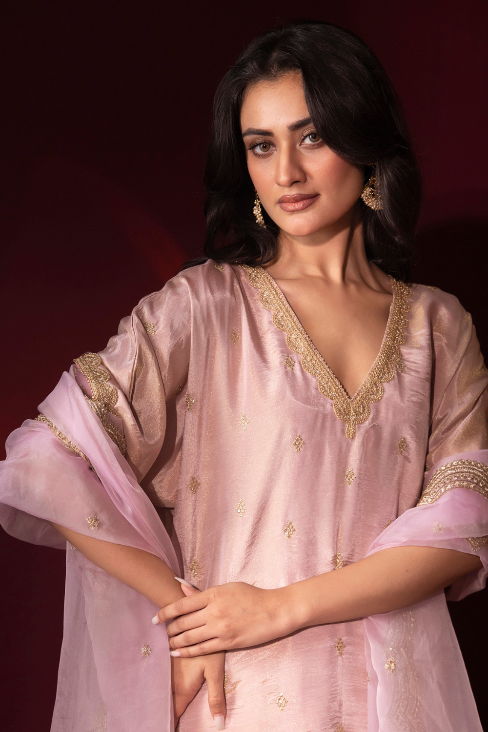 Blush Pink Tissue Kaftan Set