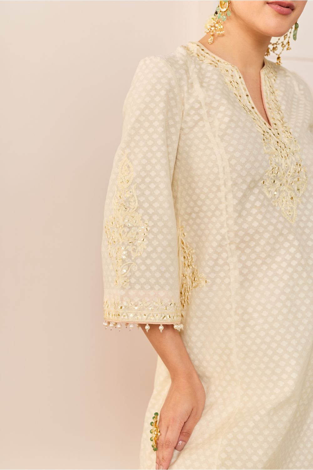 NIDA - DAISY IVORY SHORT CHOGA WITH FARSHI SALWAR AND DUPATTA