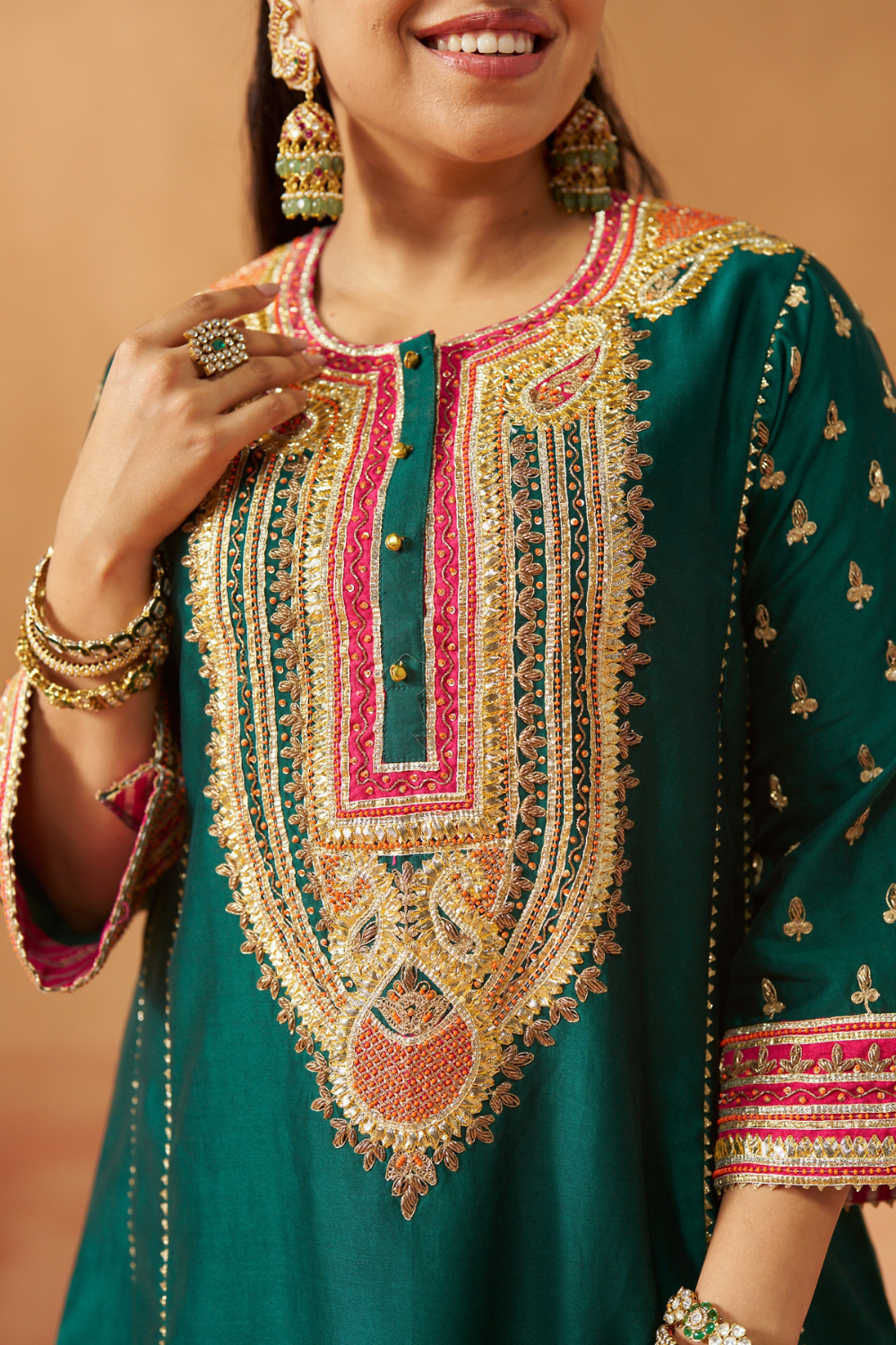Riva Emerald Green Chauga With Salwar