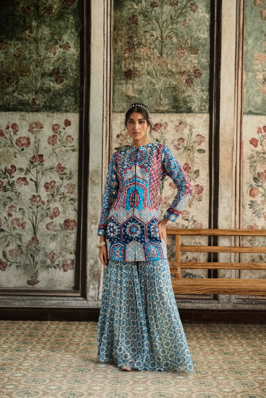 TEAL PRINT AND HIGHLIGHTED JACKET SET