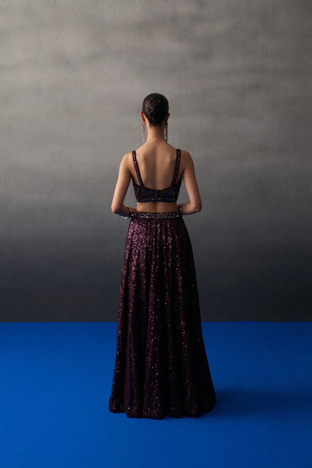 Crimson Sequins Skirt Set