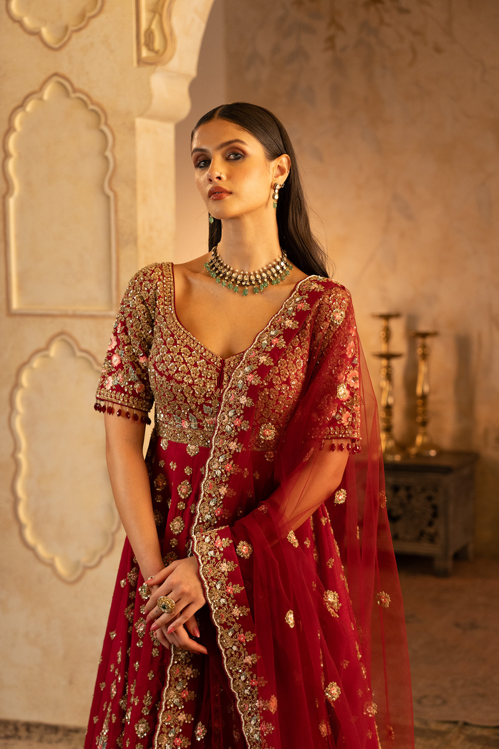 Maroon Raw Silk Anarkali Set