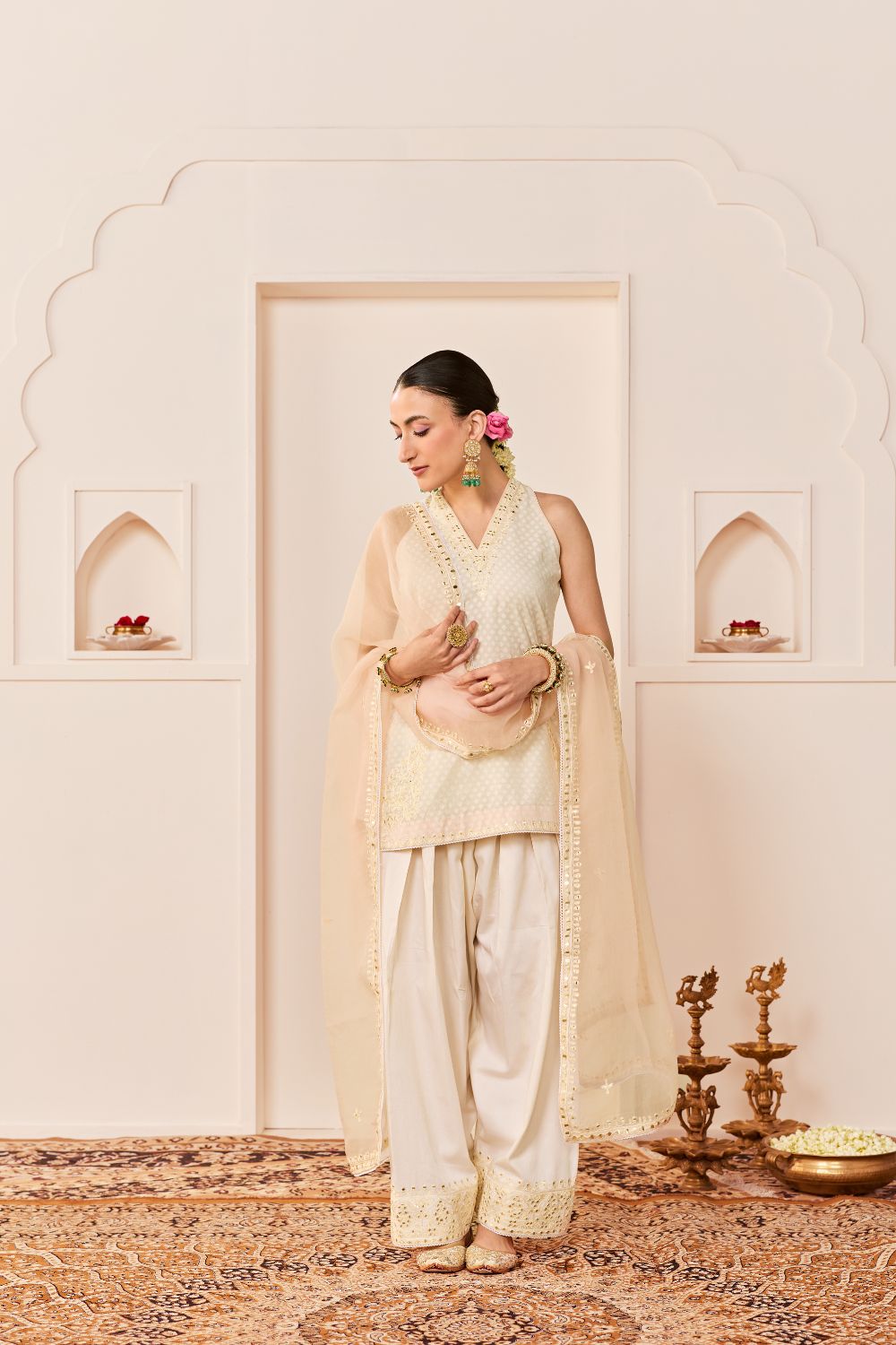 ANAISHA -DAISY IVORY SHORT KURTA WITH FARSHI SALWAR AND DUPATTA