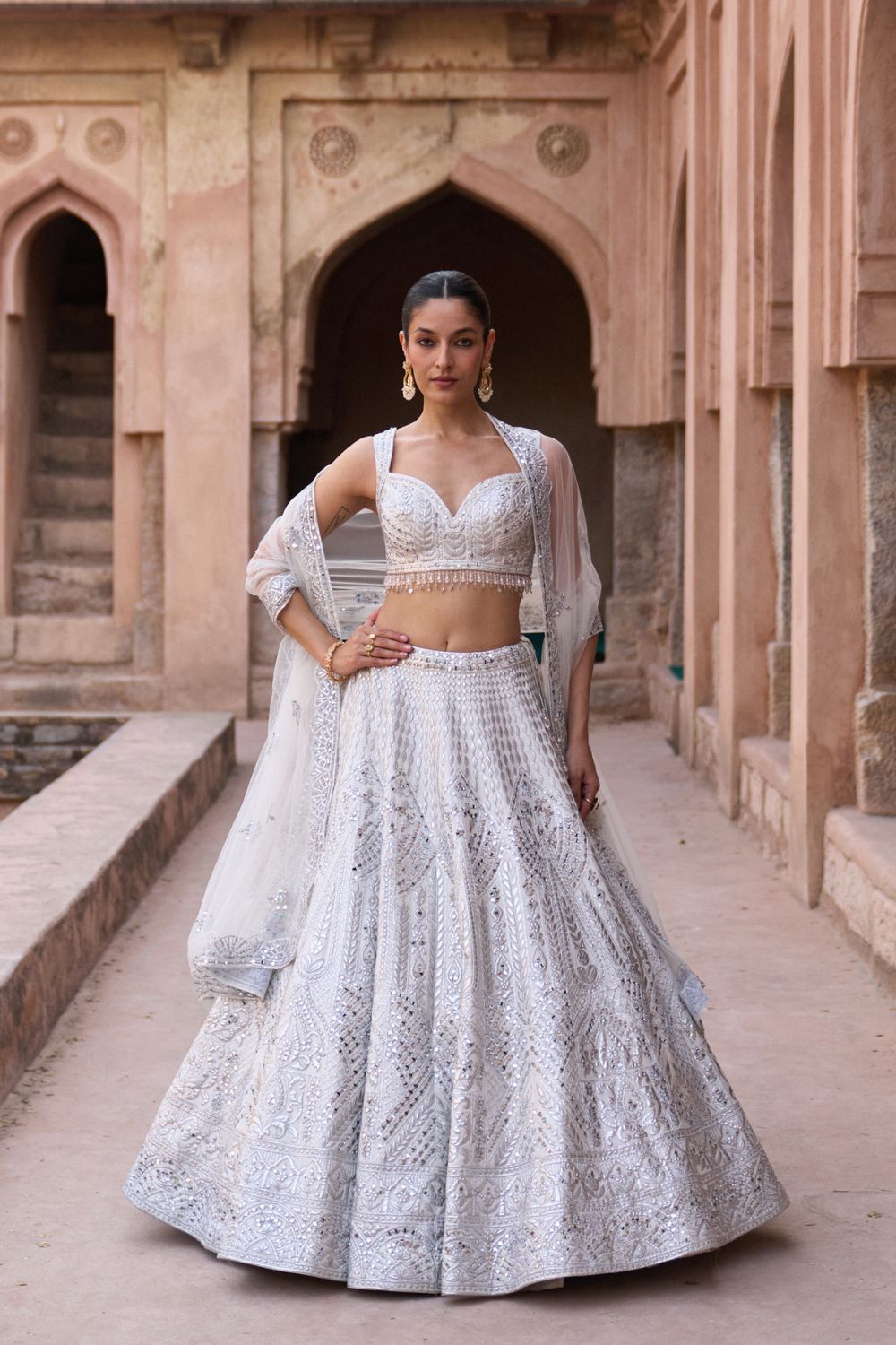 CHAANDNI — Ivory Raw Silk Lehenga Set