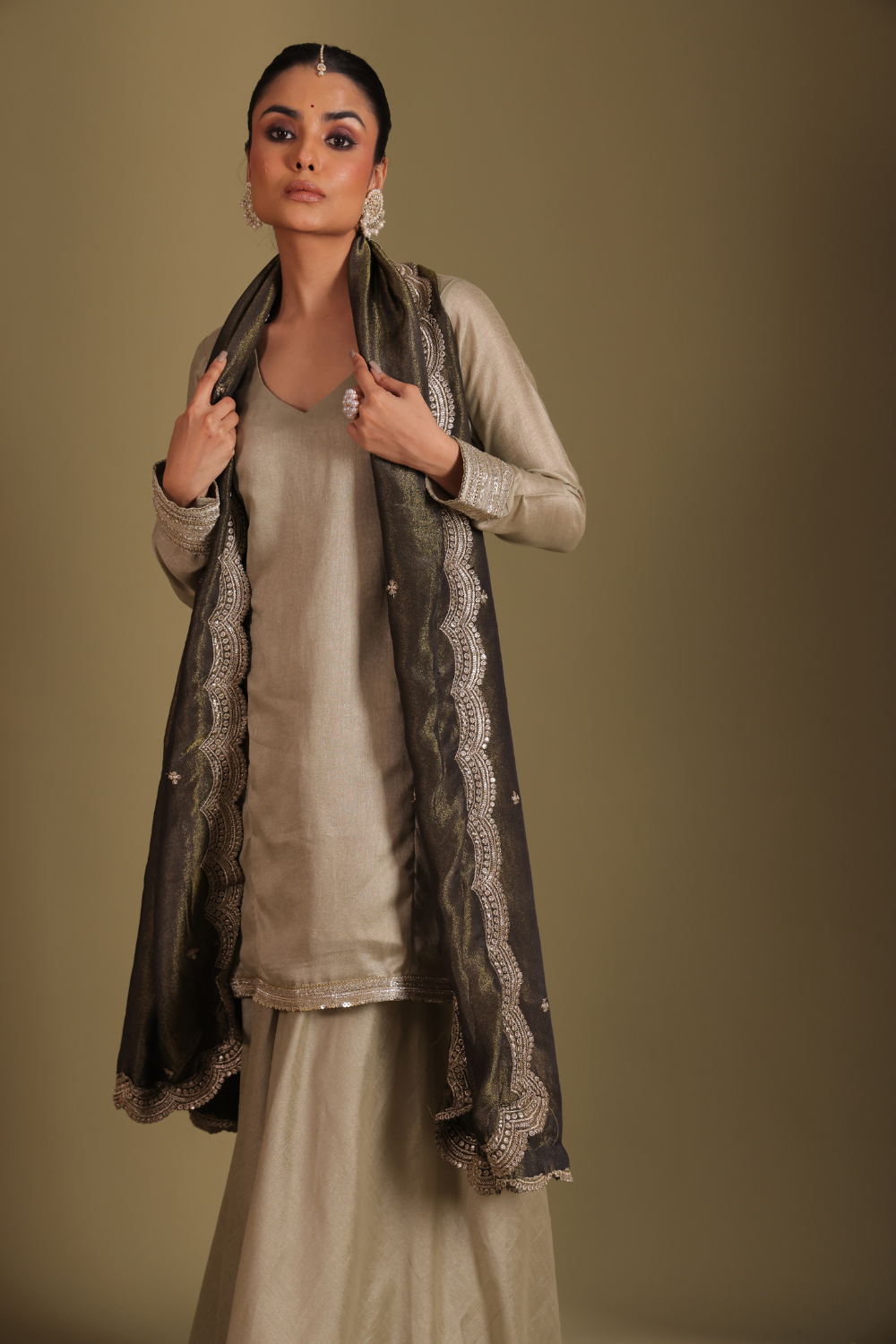 Jhalak Sage Kurta with Sharara and Dupatta- set of 3