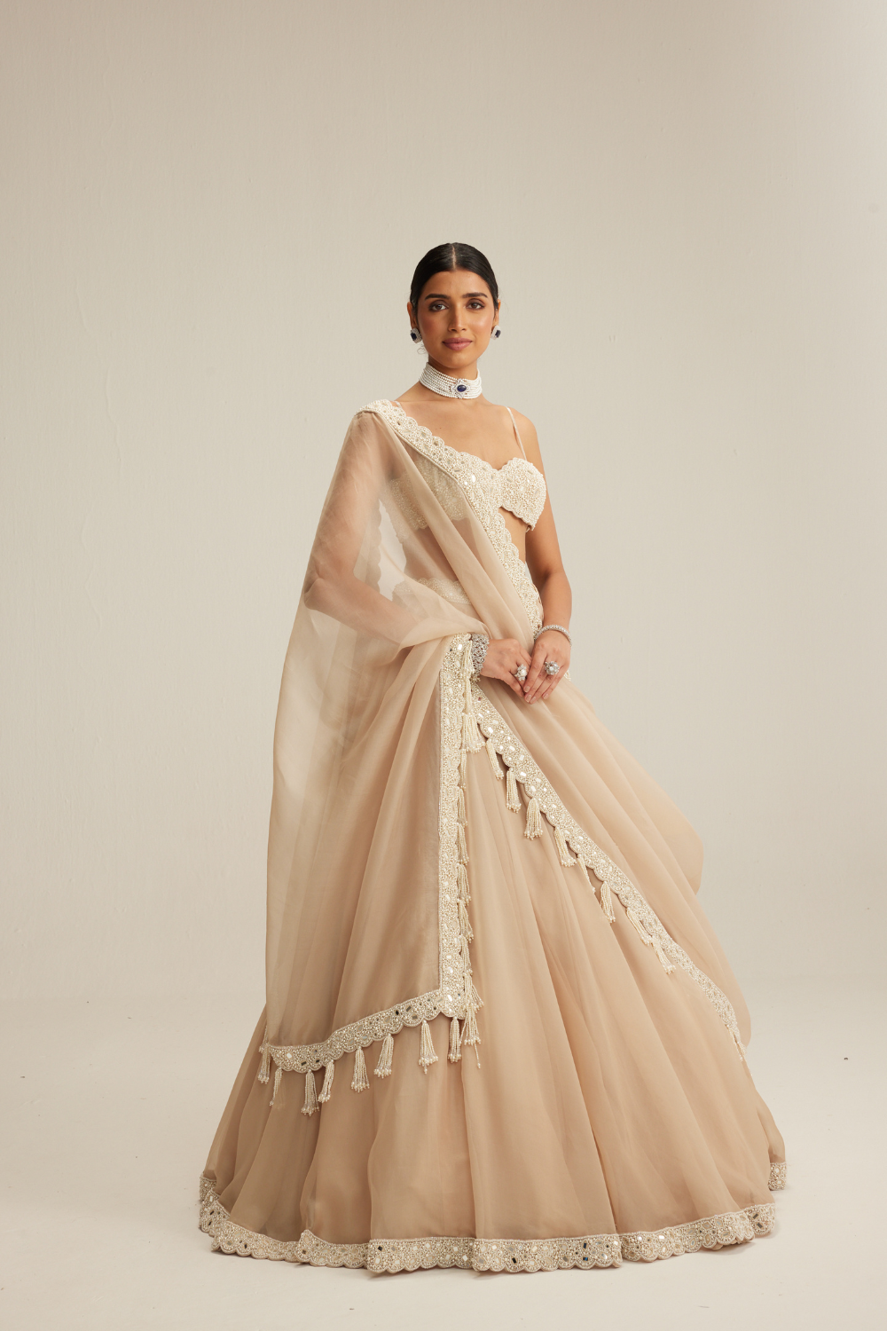 Light Beige Organza Lehenga Set