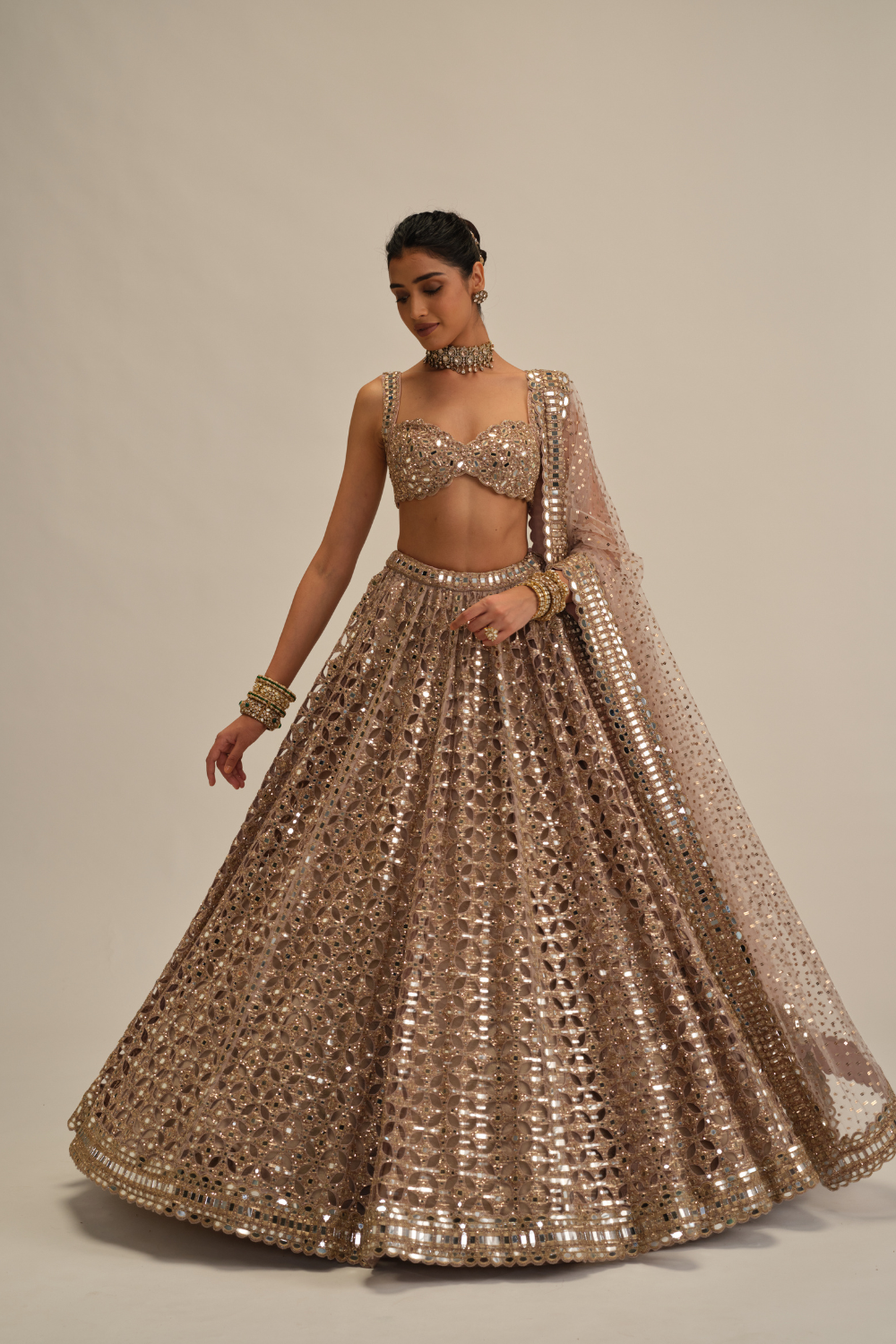 Ash Pink Circular Cutwork Lehenga Set