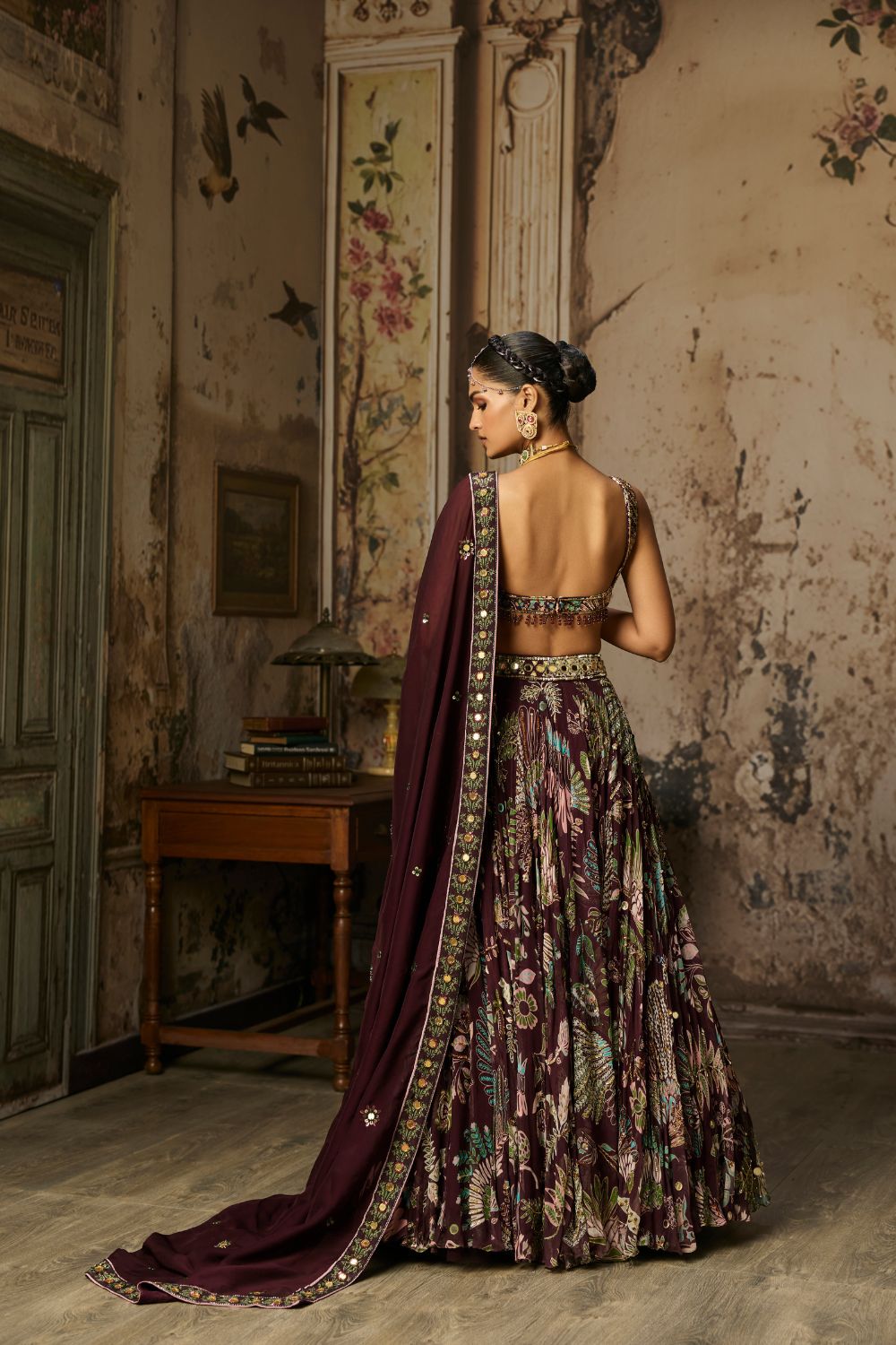 PLUM PRINTED AND HIGHLIGHTED LEHENGA SET