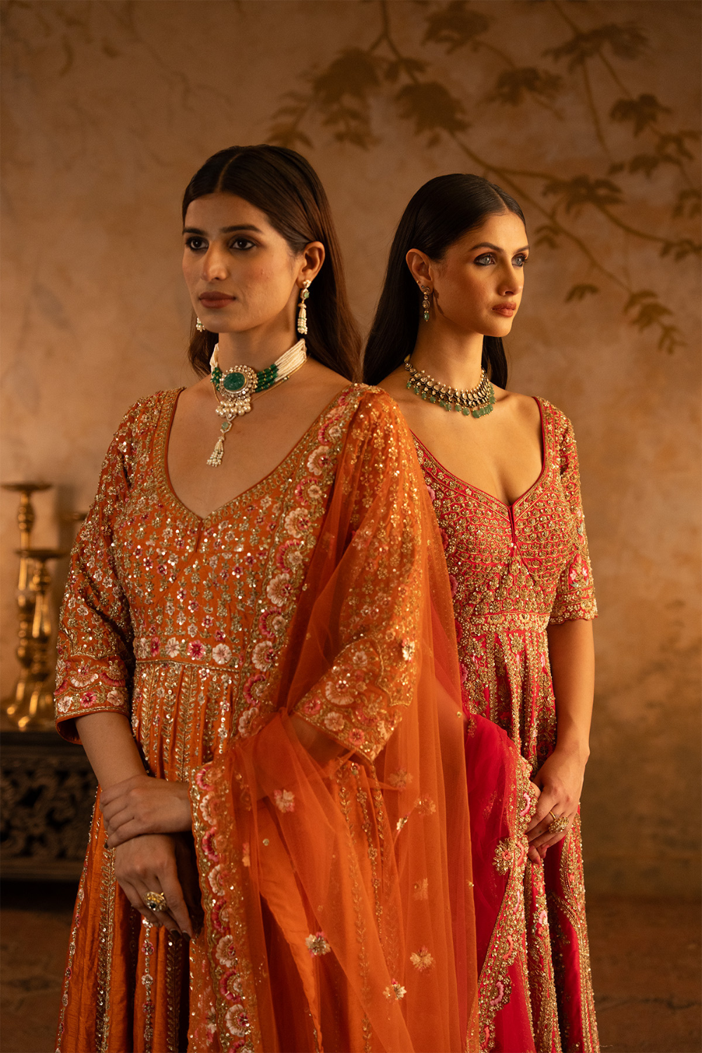 Rust Raw Silk Anarkali Set