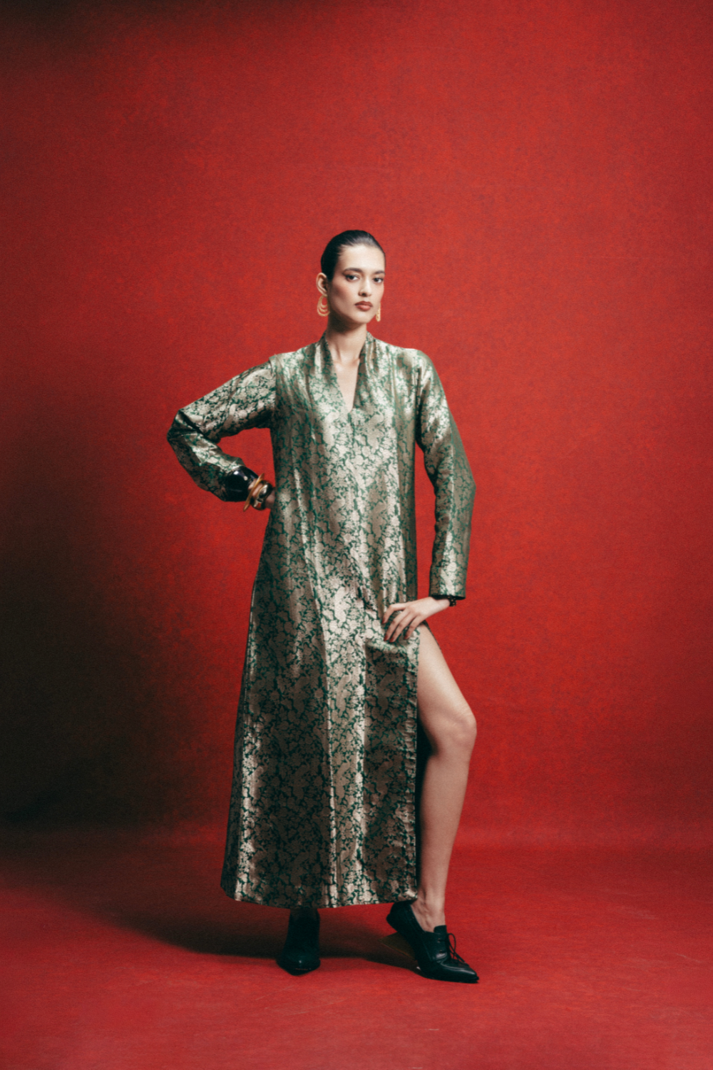 Handwoven Olive Green Banarasi Kaftan