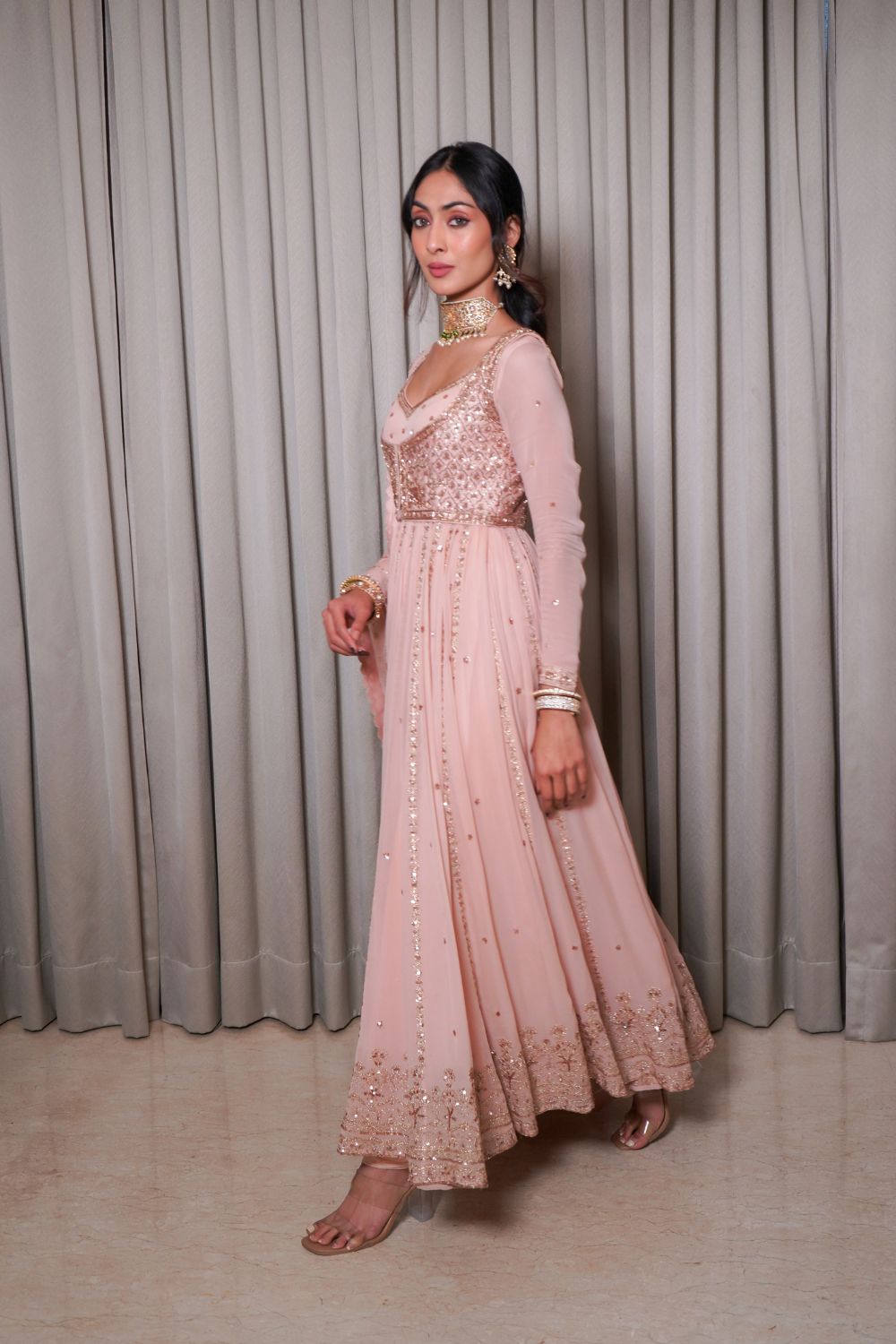 Blush pink anarkali set