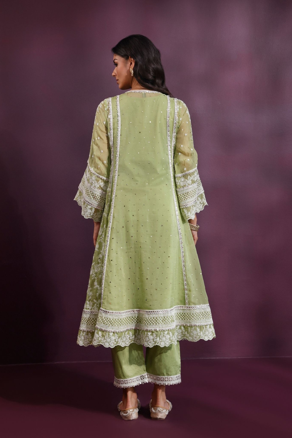 Rupa Organza Pista Green Anarkali Kurta with Pima Satin Pista Green Pant Set