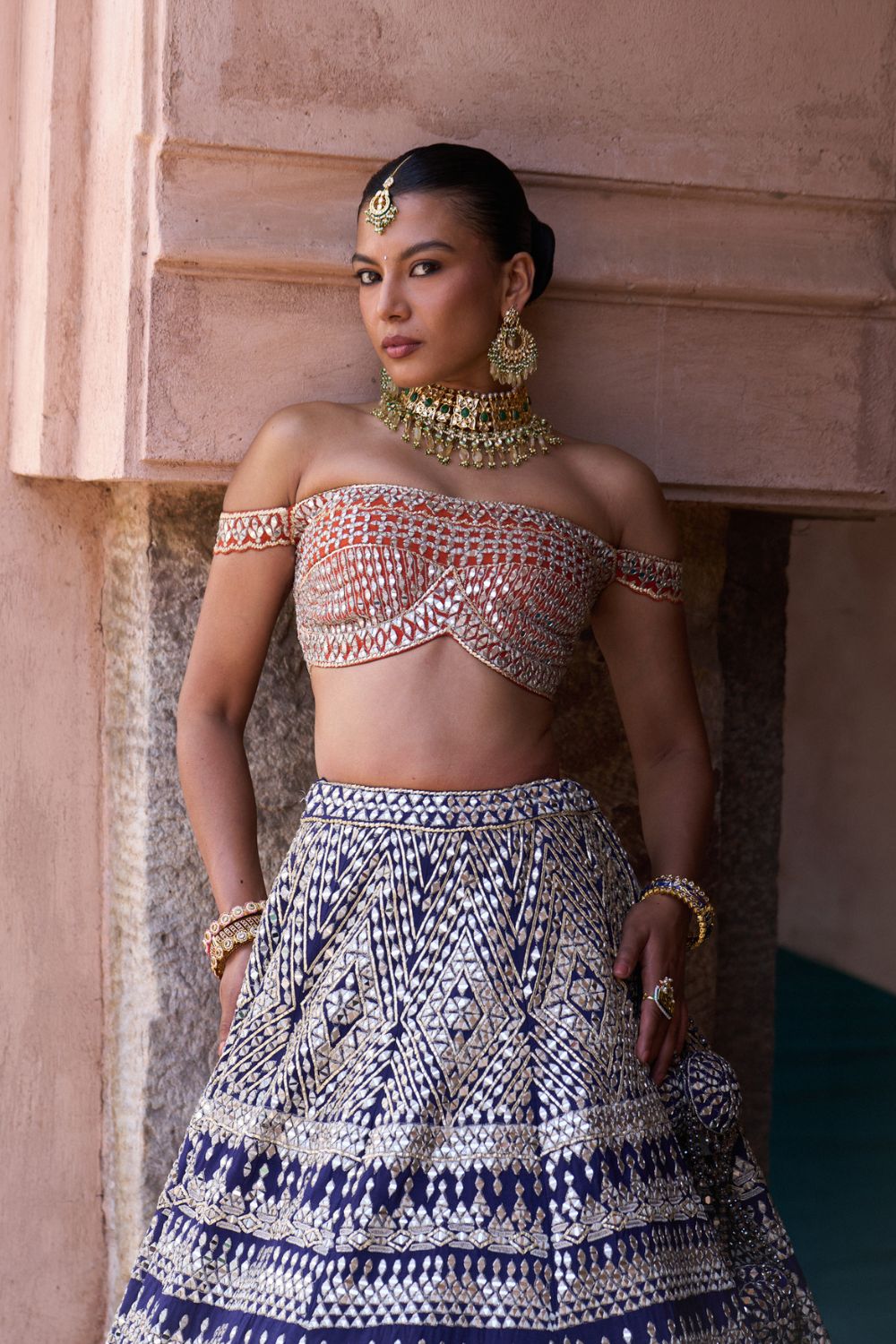 SITARA — Midnight Blue Raw Silk Lehenga Set with Contrast Blouse