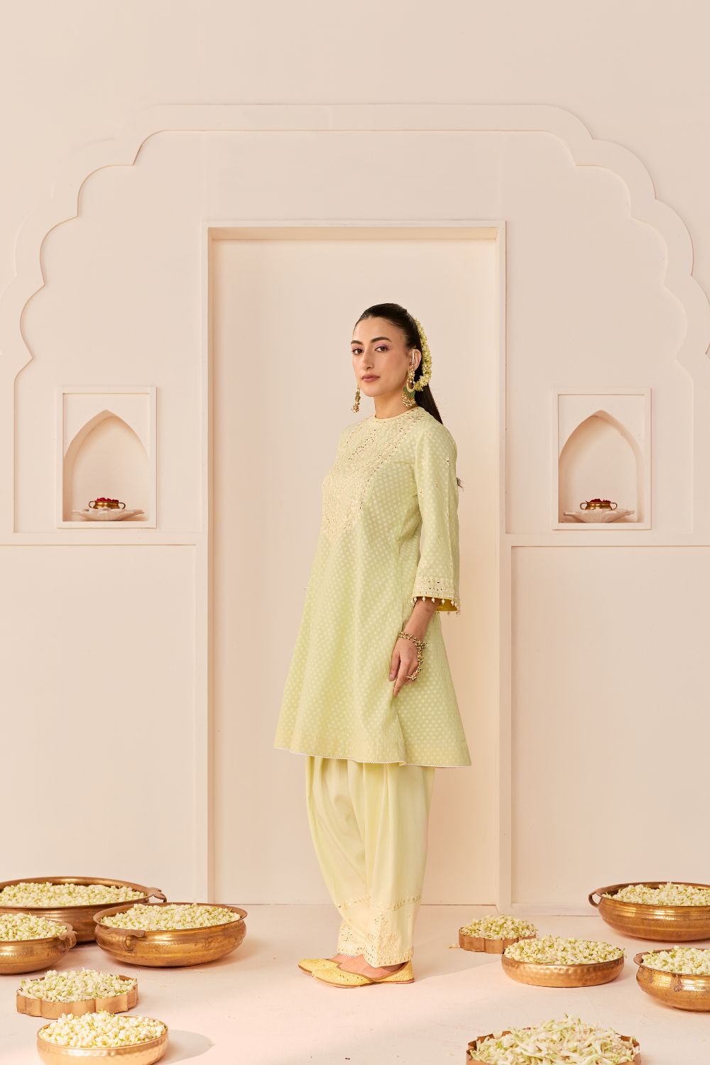 NIDA - MINT GREEN SHORT CHOGA WITH FARSHI SALWAR AND DUPATTA