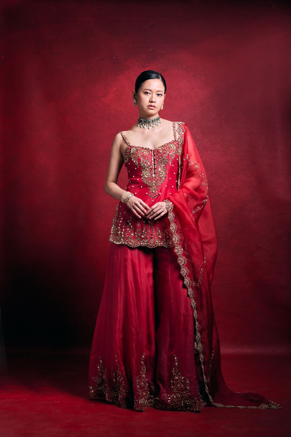RED AND PINK SHARARA SET