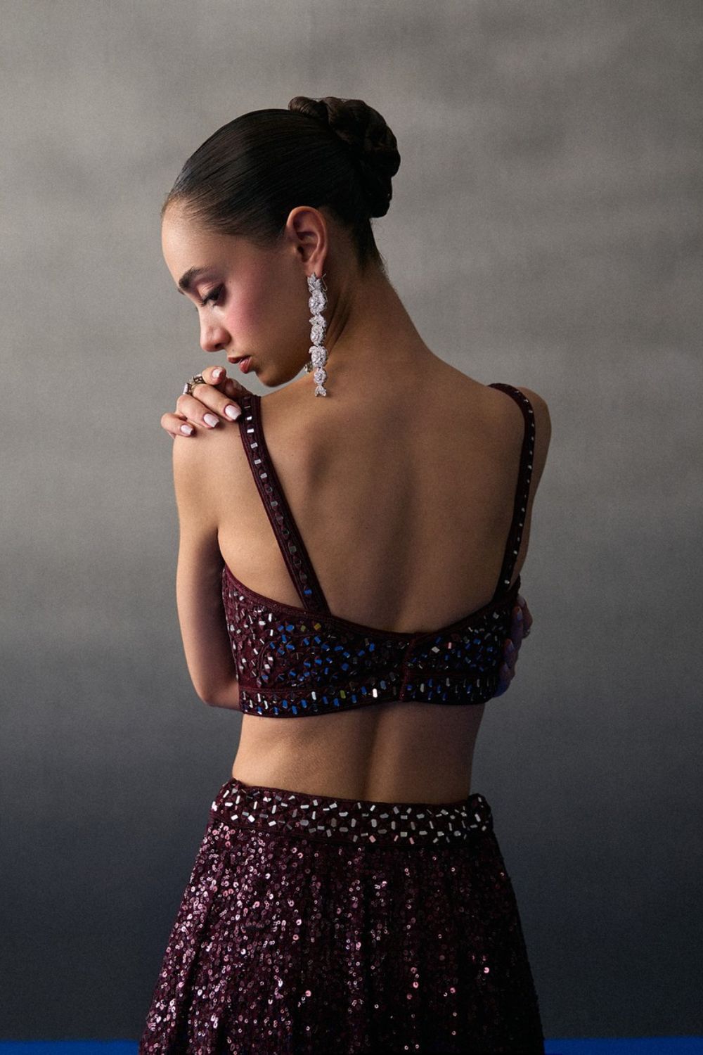 Crimson Sequins Skirt Set