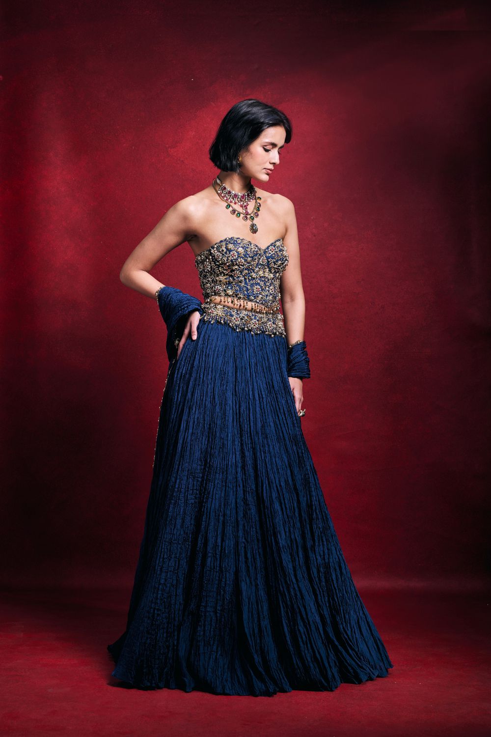 ROYAL BLUE CRUSHED LEHENGA SET