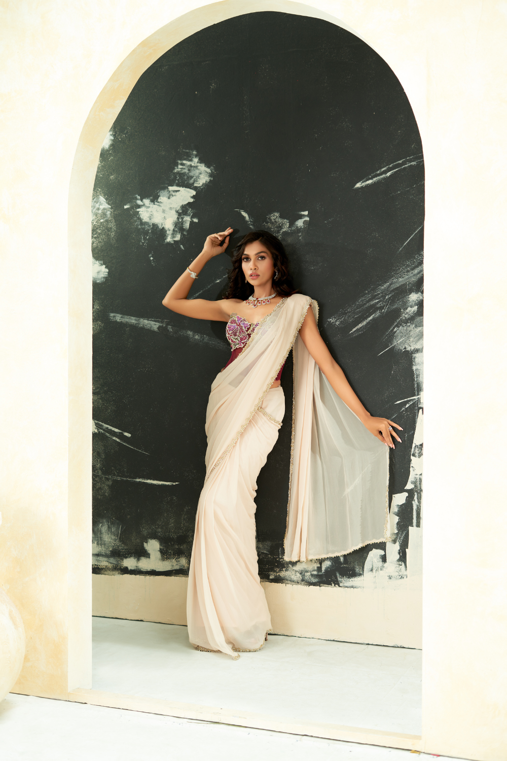Powder Pink saree and Corset blouse set