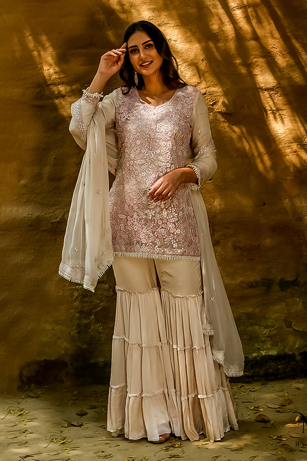 Faiza - Beige Kurta Gharara Set