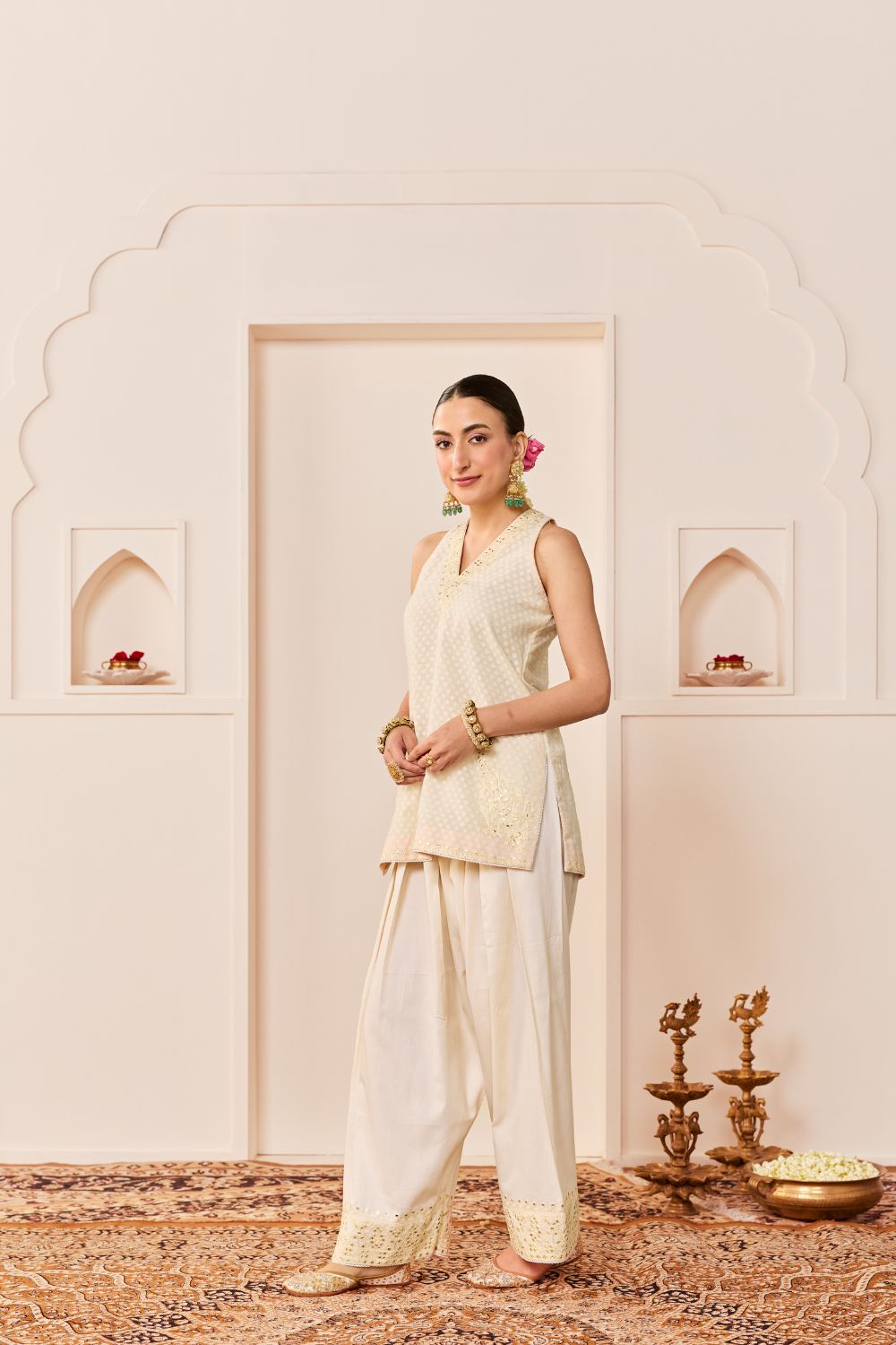 ANAISHA -DAISY IVORY SHORT KURTA WITH FARSHI SALWAR AND DUPATTA