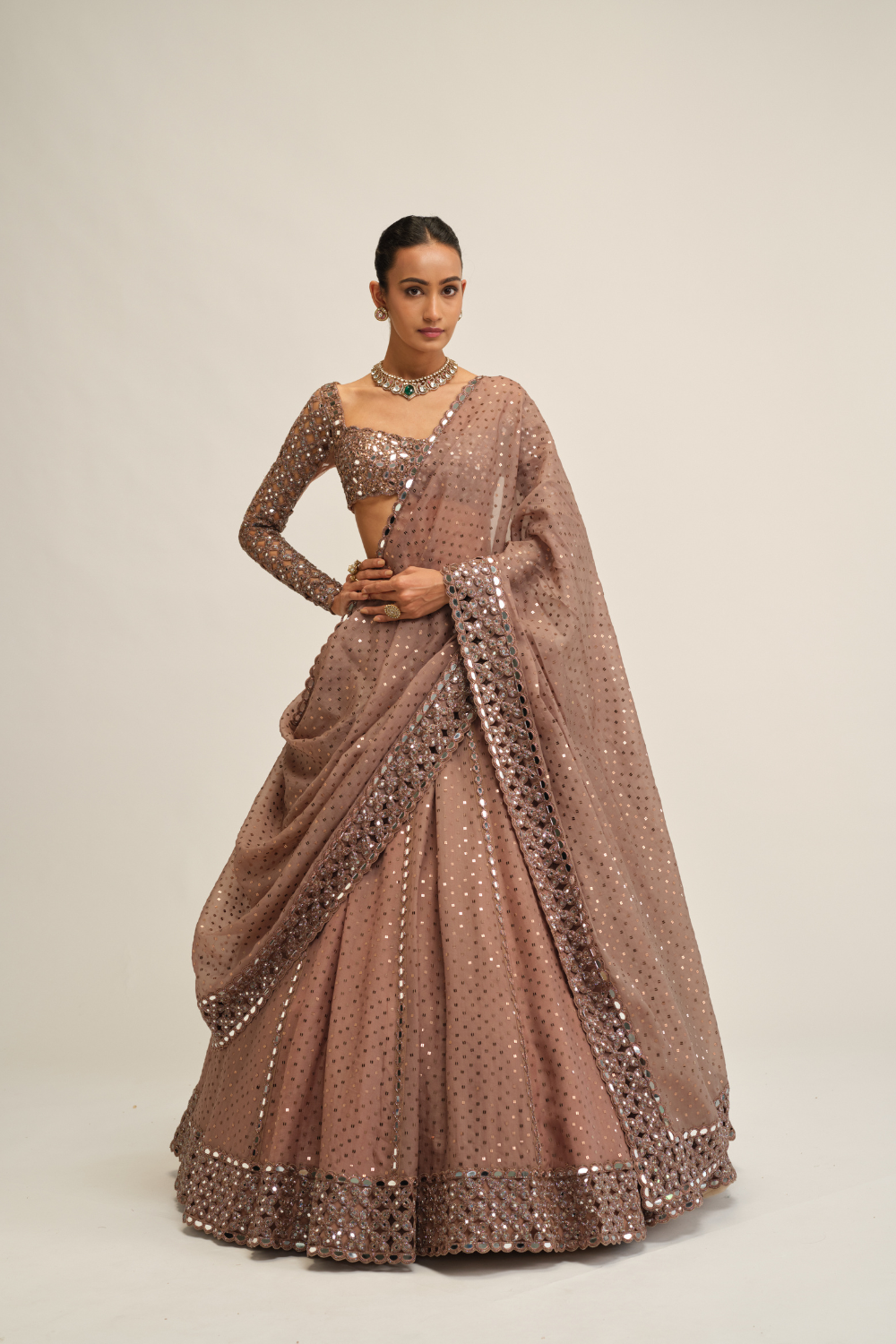 Deep Beige Sequins Embroidered Lehenga Set