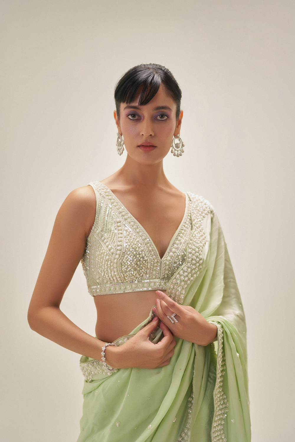 Pearl Pistacho Saree Set