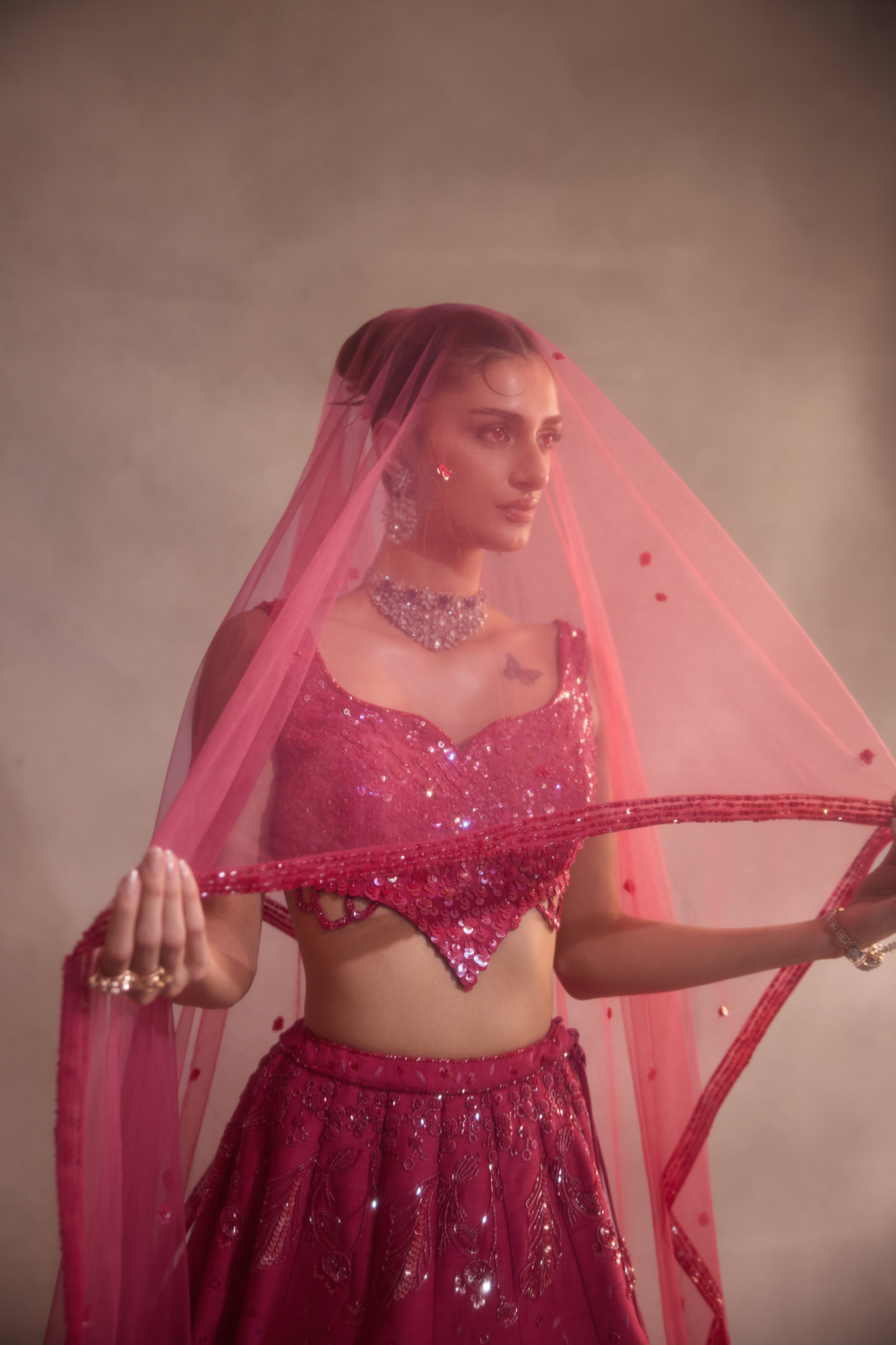 Cherry Pink Embroidered Lehenga Set of 3