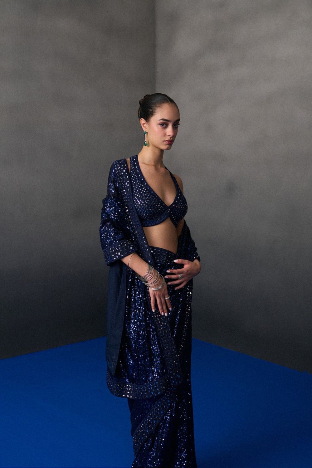 Midnight Blue Sequins Saree