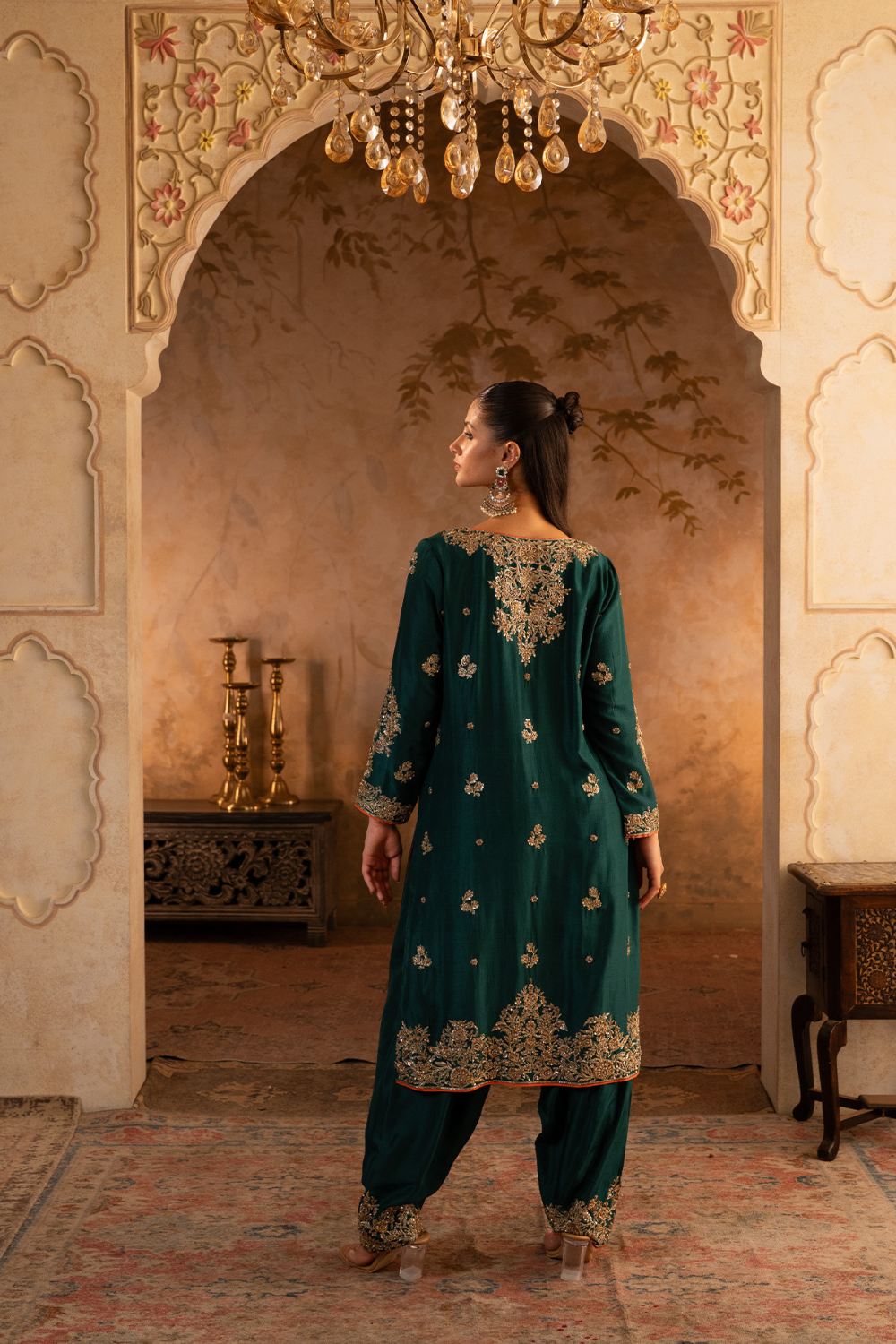 Bottle Green Silk Suit Set