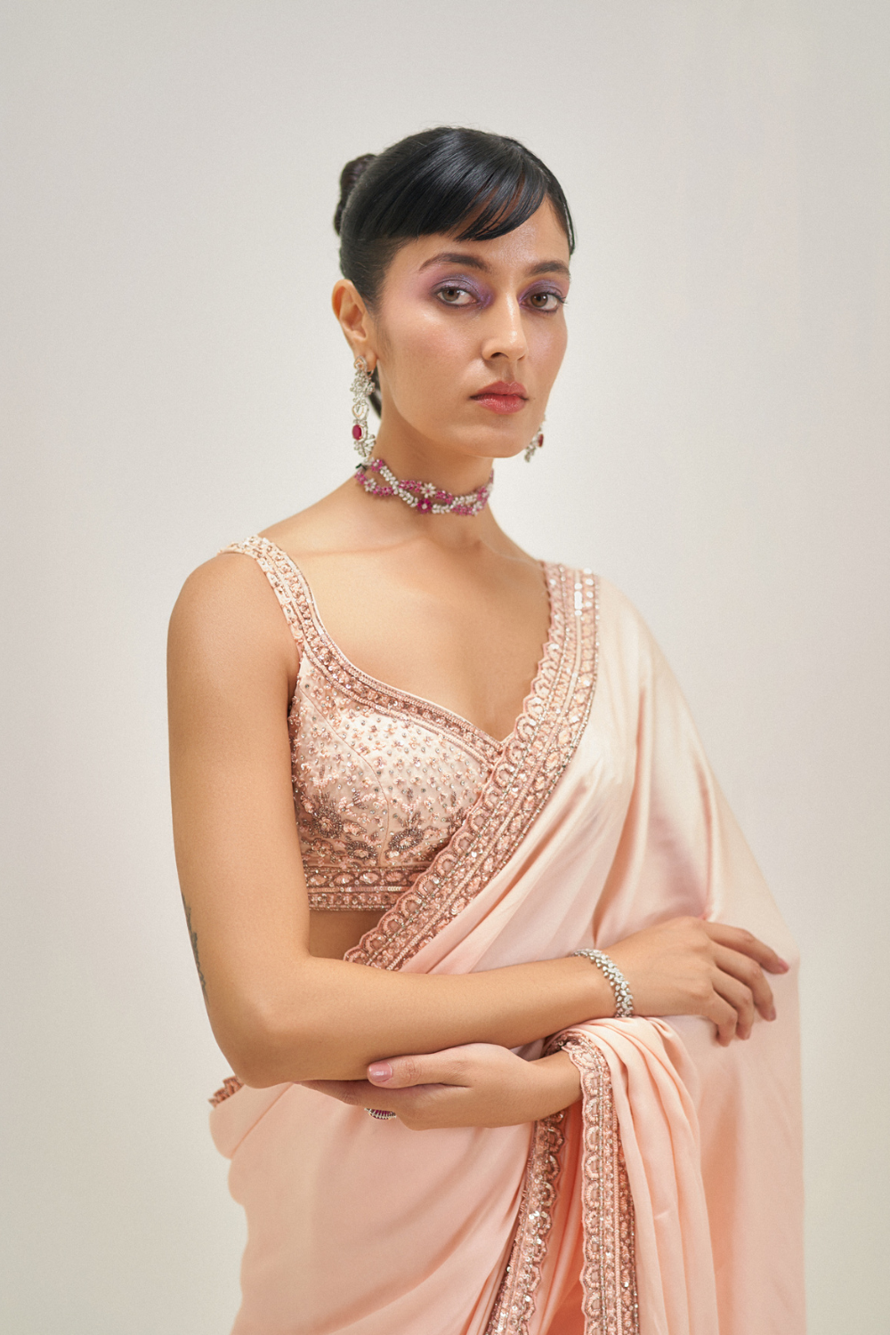 Sundrenched Peach Saree Set