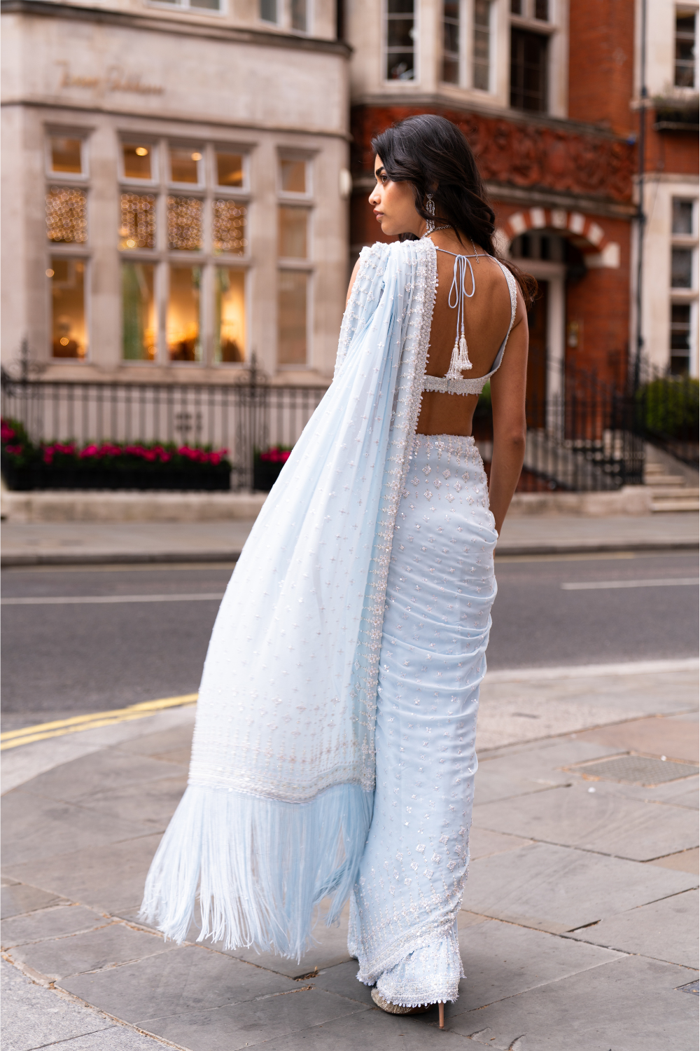 Powder Blue Ombre Sequin Saree