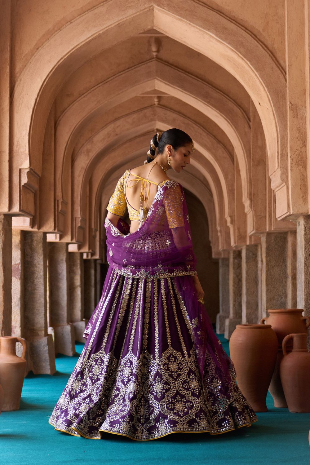 RAAT RANI — Purple Raw Silk Lehenga Set with Contrast Blouse