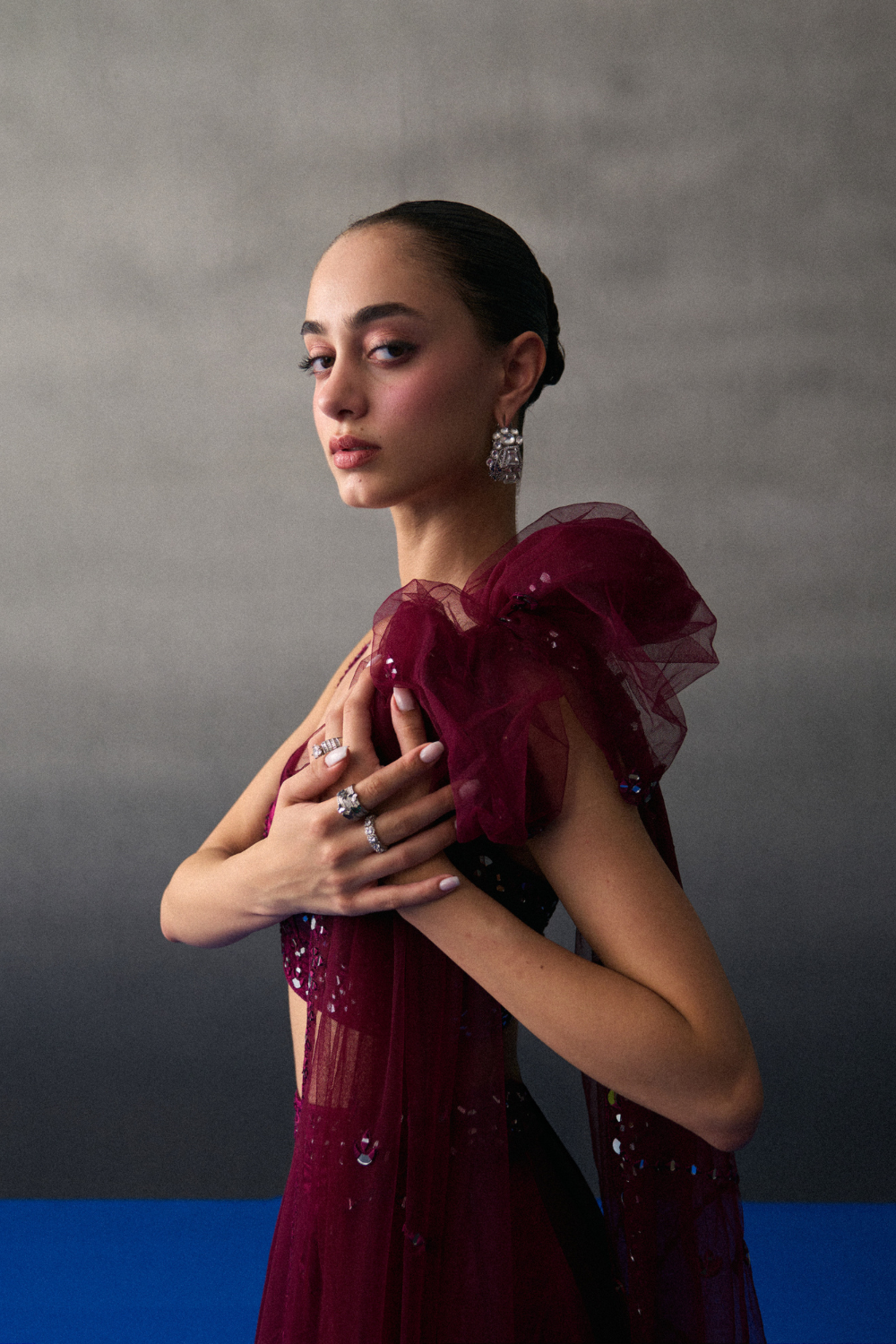 Crimson Satin Silk Skirt Set