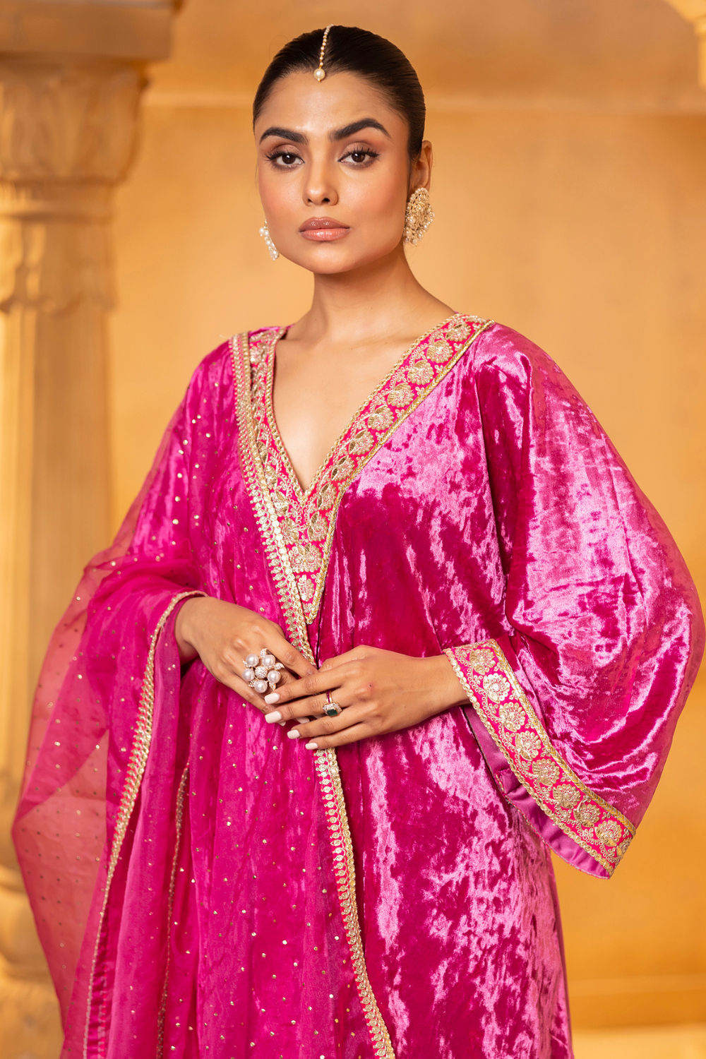 Pink Velvet Kaftan Set