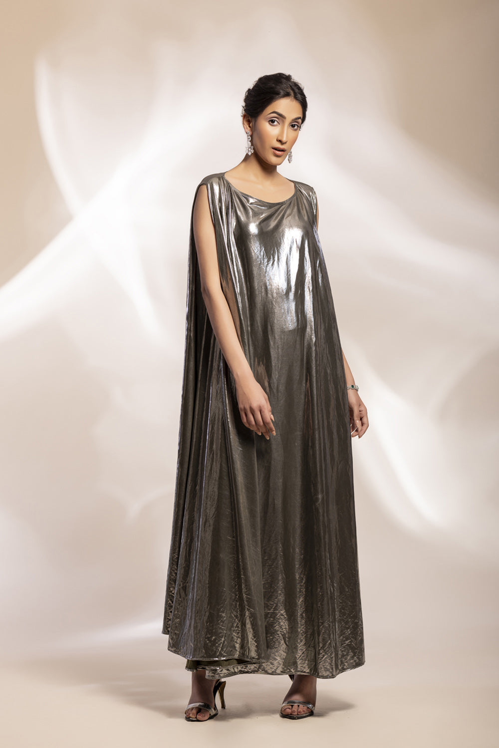 Drape long jacket with inner drape dress