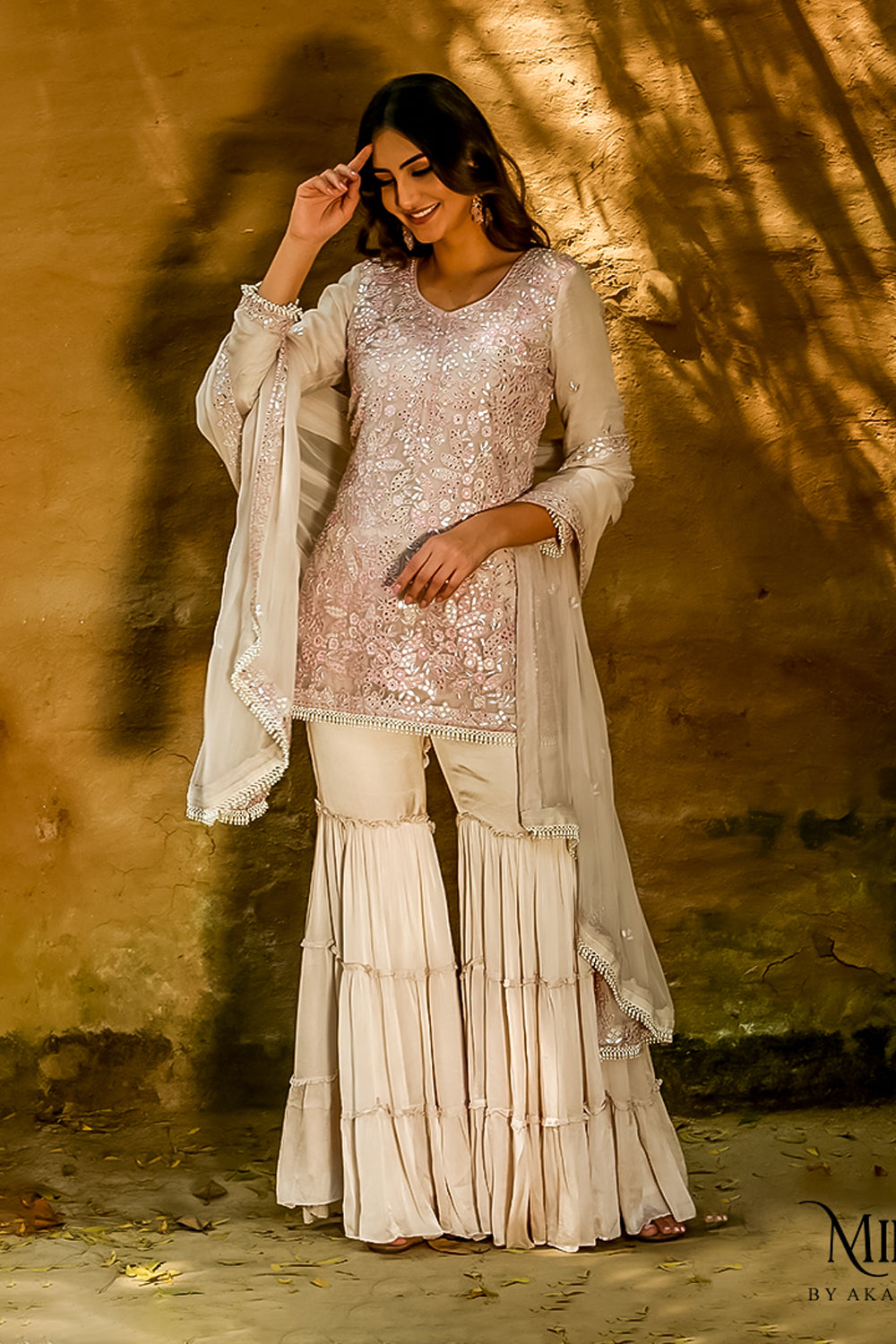 Faiza - Beige Kurta Gharara Set