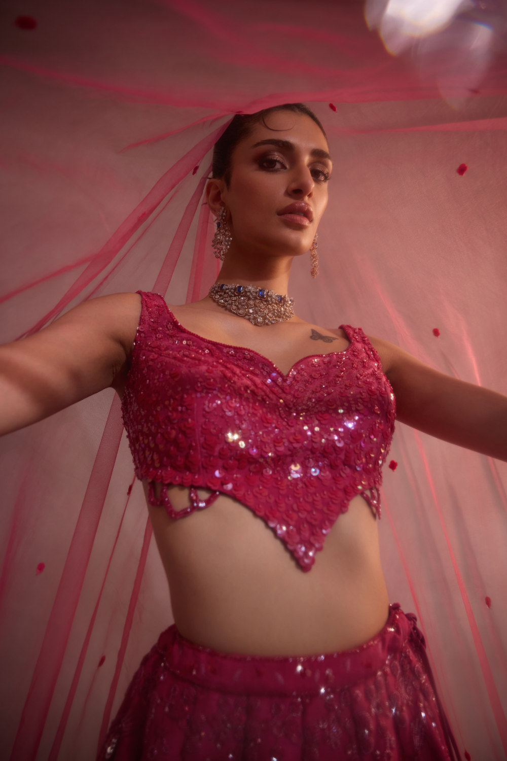 Cherry Pink Embroidered Lehenga Set of 3