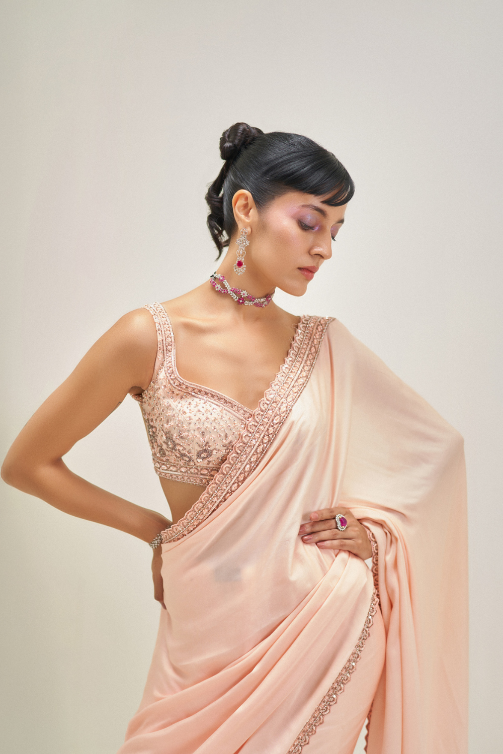 Sundrenched Peach Saree Set