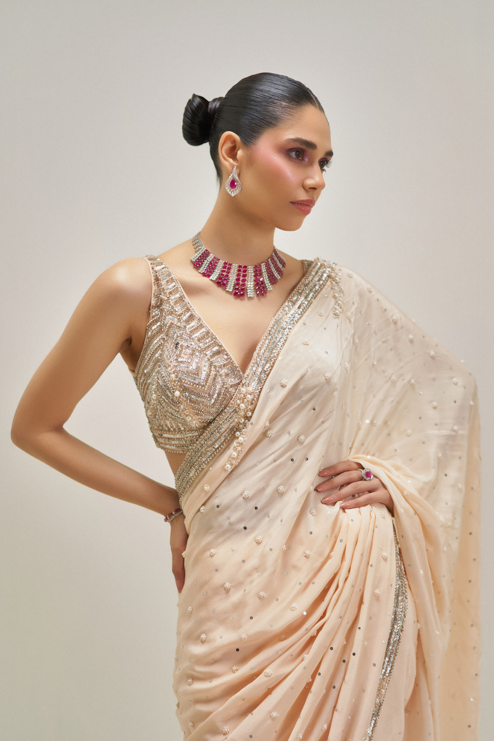 Champagne Stardust Saree Set