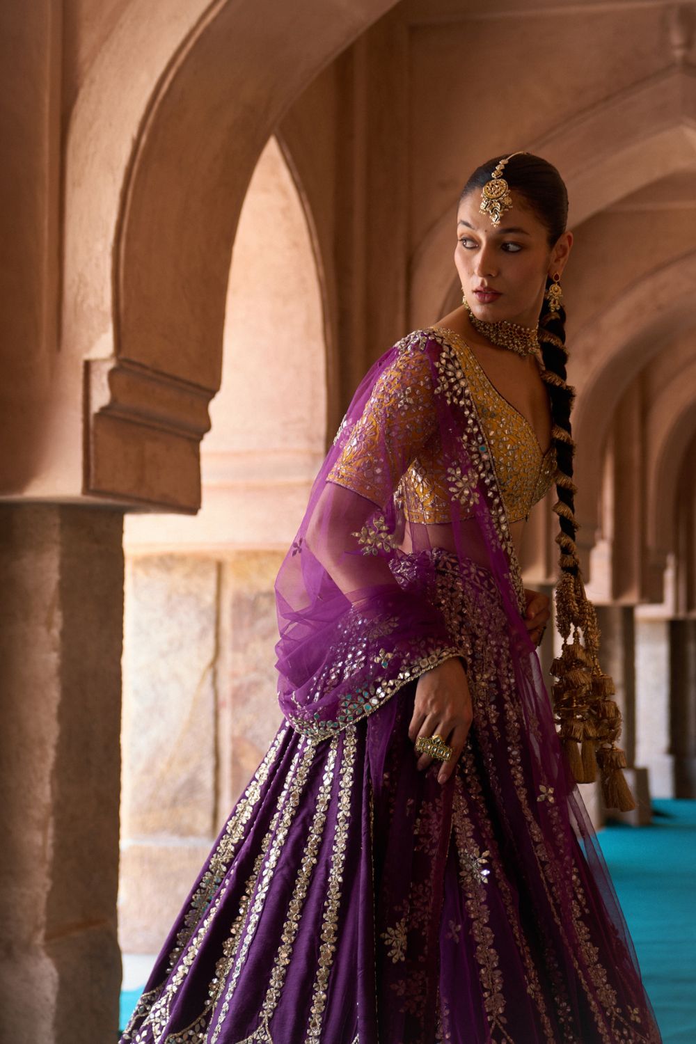 RAAT RANI — Purple Raw Silk Lehenga Set with Contrast Blouse