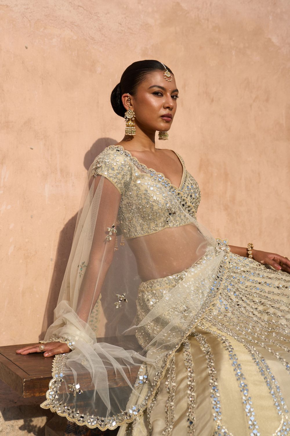 KIRAN — Gold Tissue Lehenga Set