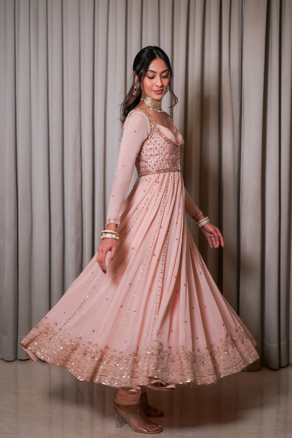 Blush pink anarkali set