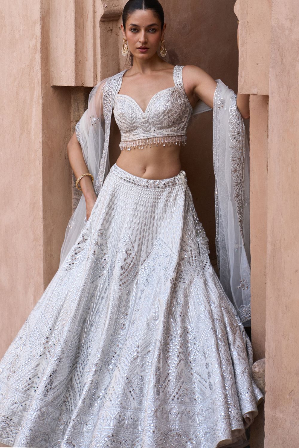 CHAANDNI — Ivory Raw Silk Lehenga Set