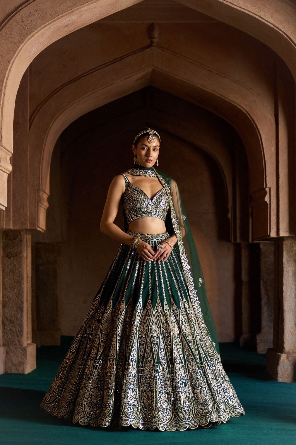 ZAMURRUD — Emerald Green Raw Silk Lehenga Set
