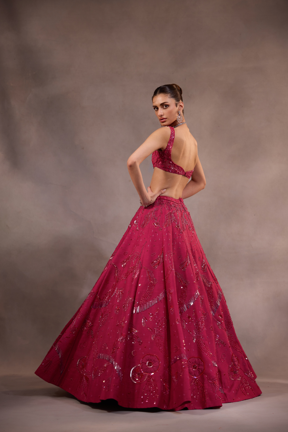 Cherry Pink Embroidered Lehenga Set of 3