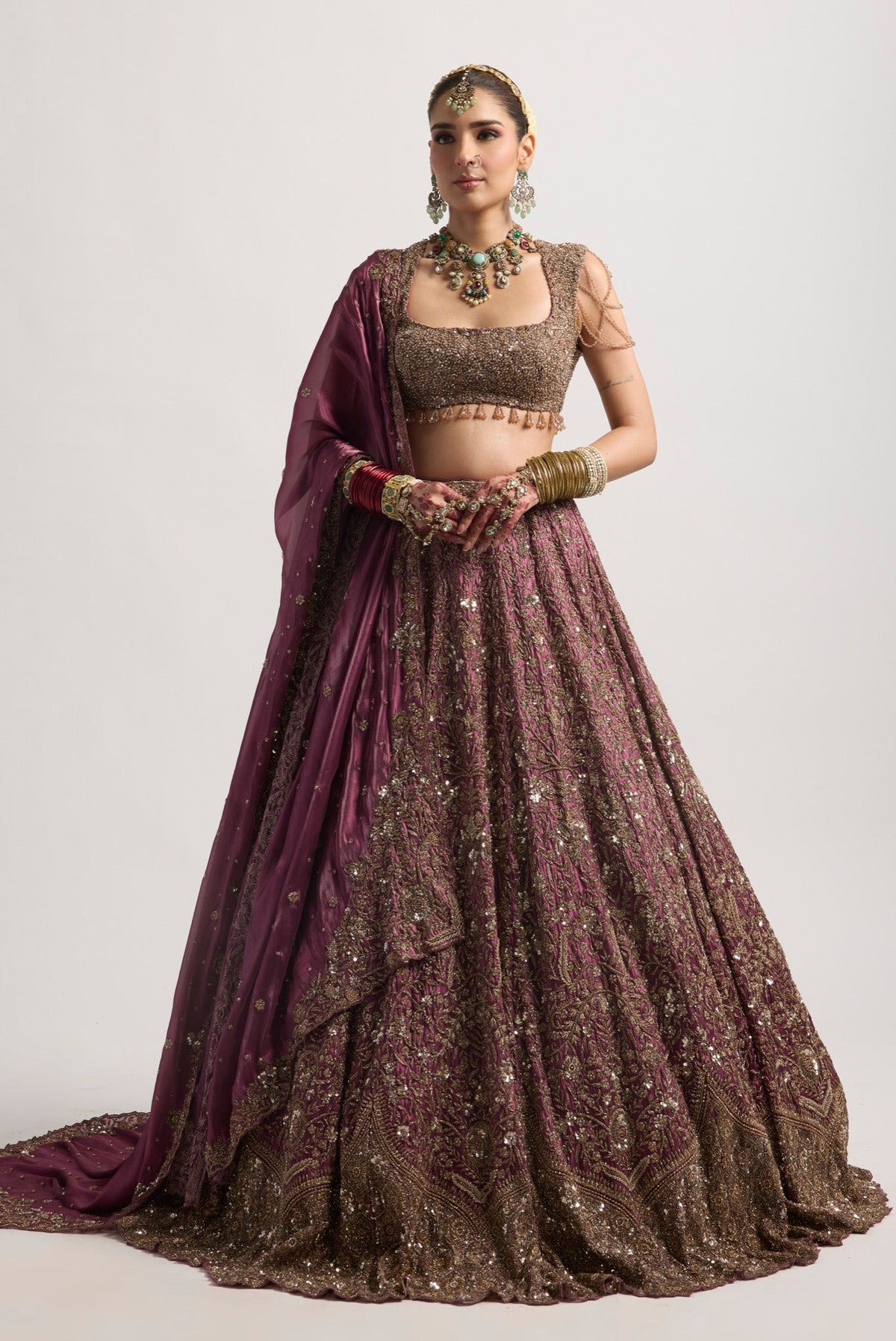 SHAB ANTIQUE MAROON LEHENGA